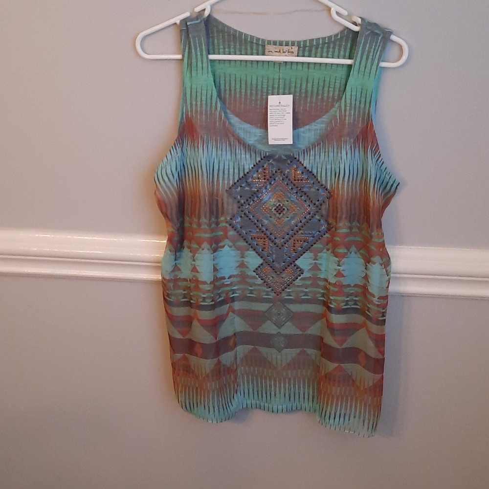 Turquoise and Brown with stones tank top size L
